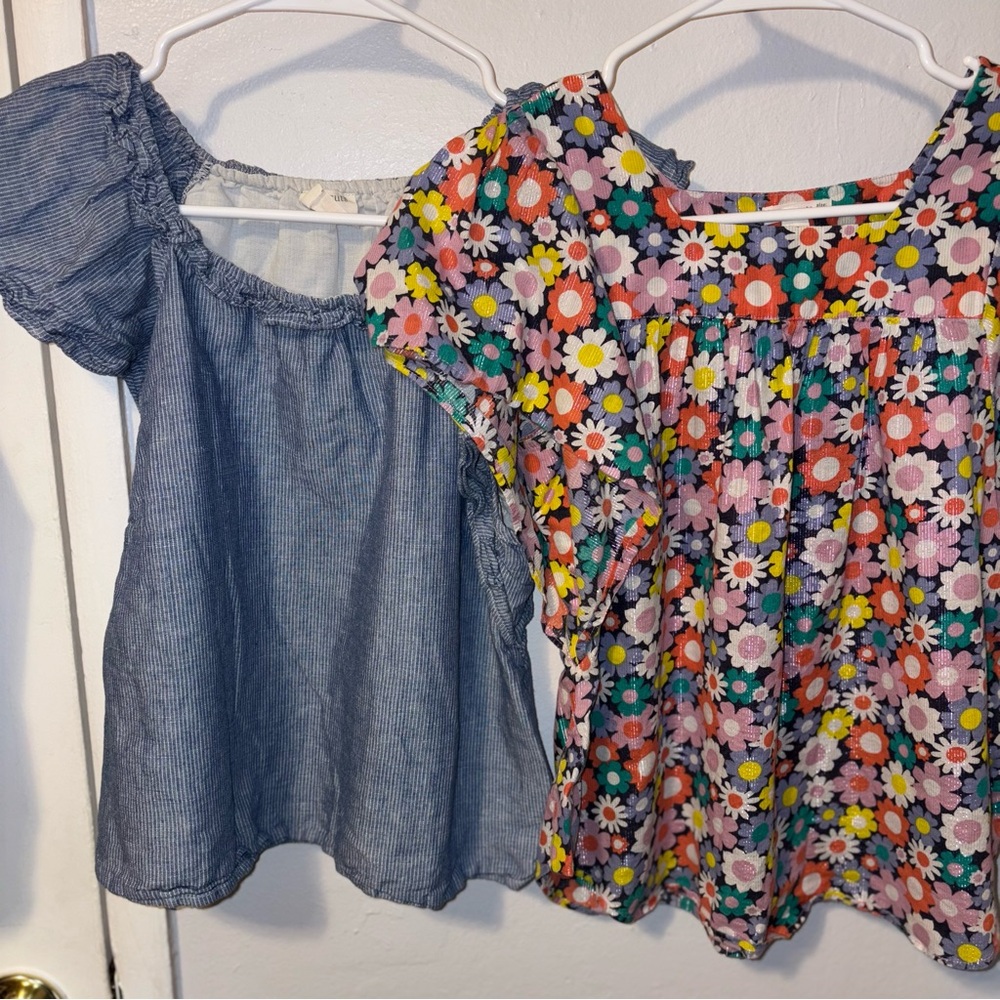 J Crew Crewcuts Girls Lot Of 2 Short Sleeve‎ Blouse Tops Size 12 Linen Cotton